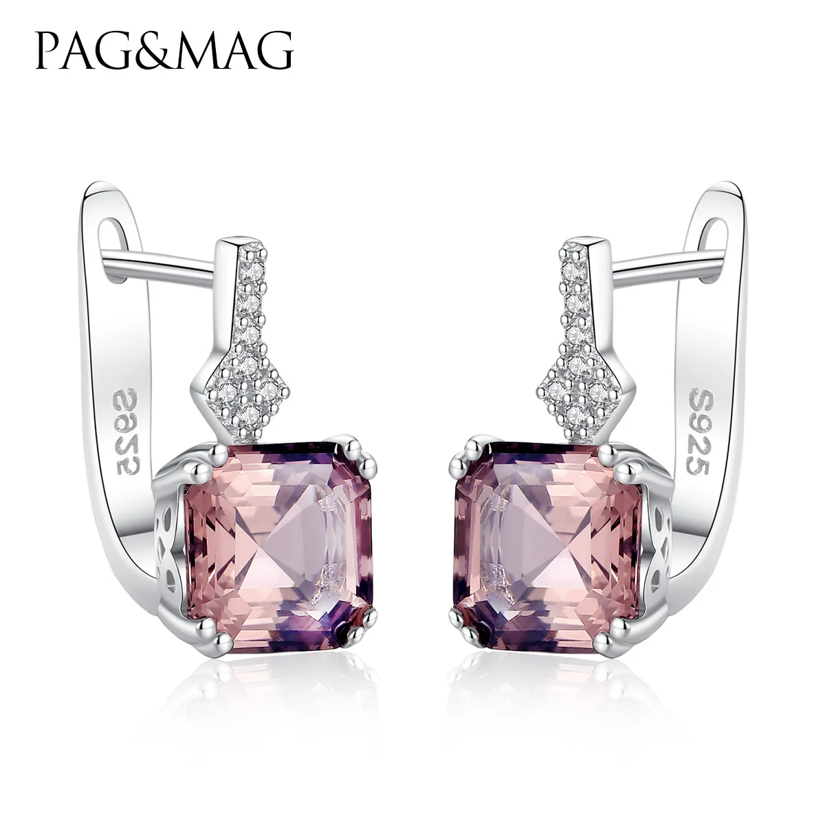 

Luxury S925 Sterling Silver Stud Earrings for Women 2022 Morganite Stud Earrings, Pink Faux Crystal Diamond Gemstone Studs