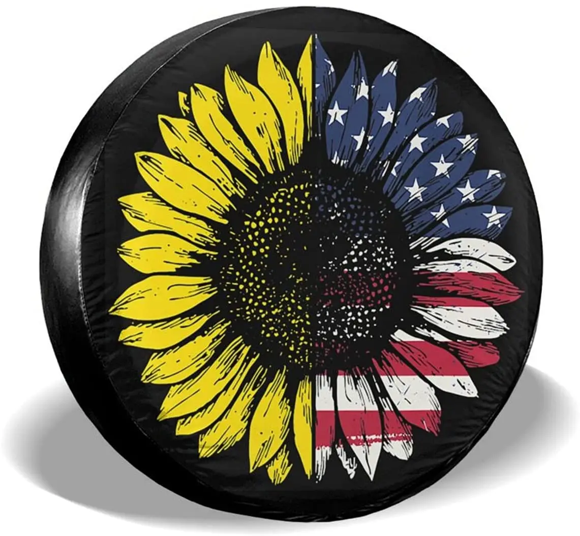 

Чехол для запасных шин Sunflower с американским флагом, портативный универсальный чехол для колес, мощный водонепроницаемый чехол для шин для в...