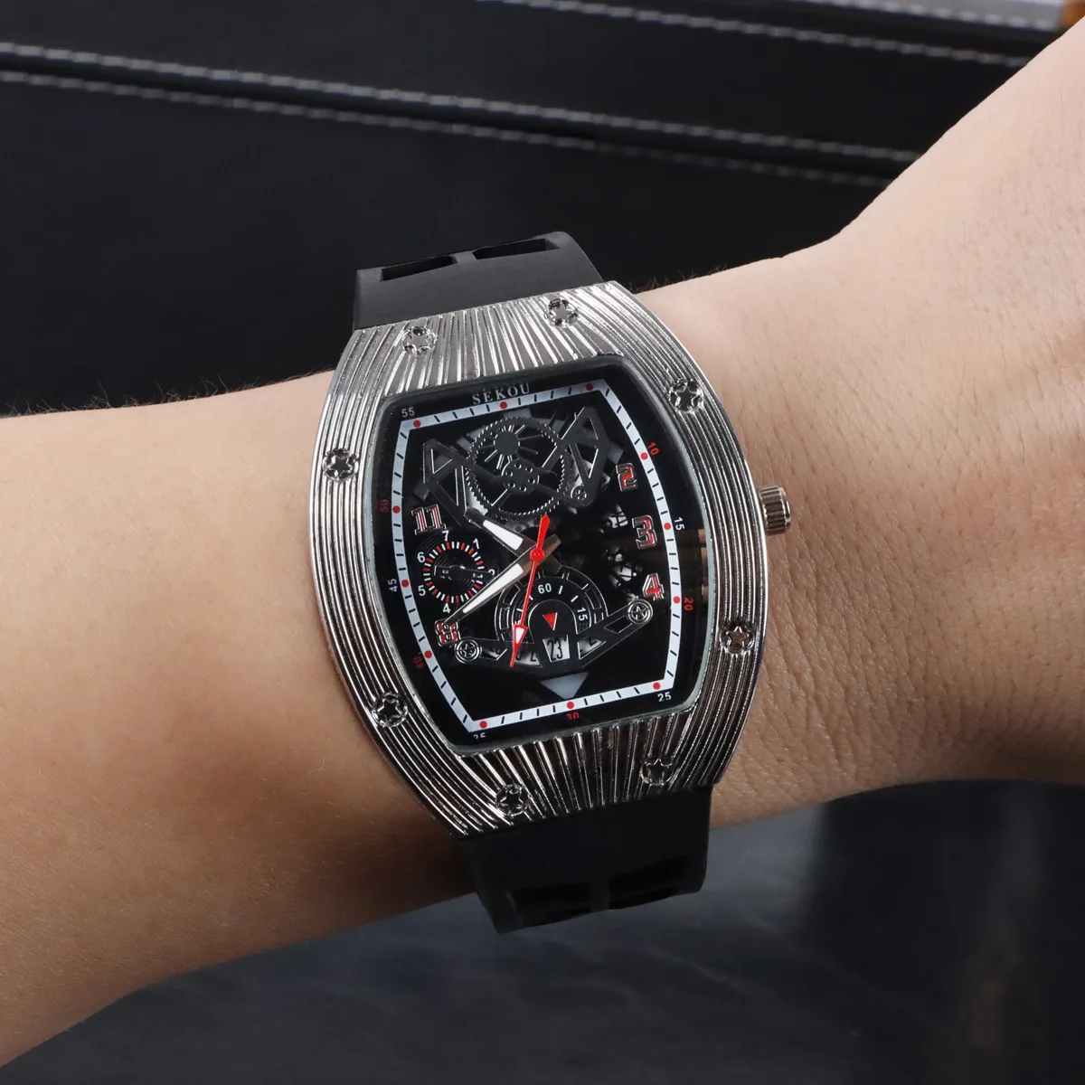 

Часы наручные мужские кварцевые в форме бочонка, Модные Спортивные Светящиеся деловые, с полым календарем, подарок