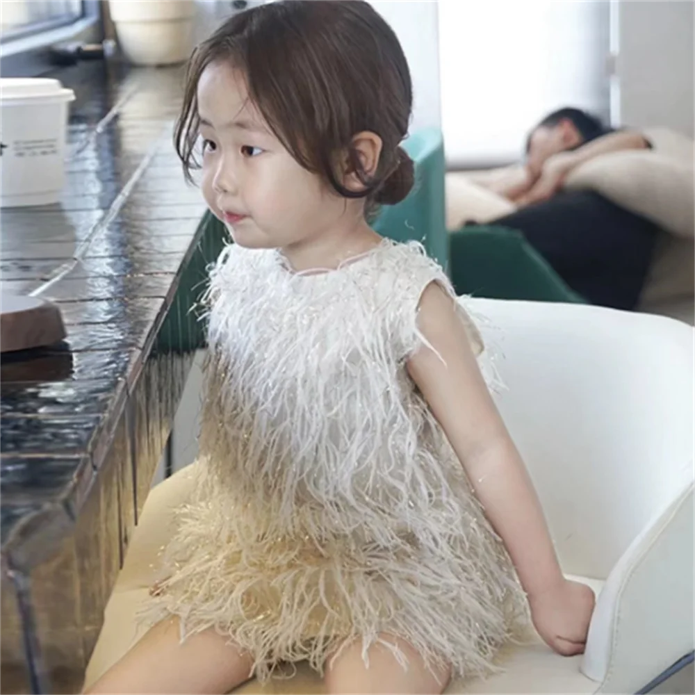 

girls' spring and summer design feels foreign style sleeveless fringed dress Tassel feather vest