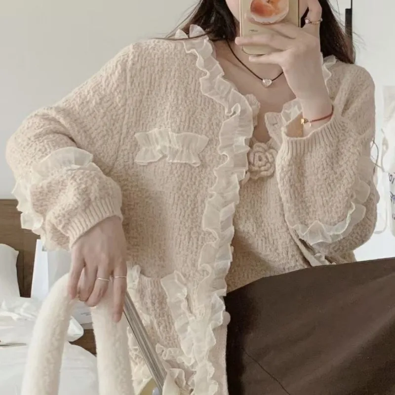 Французский вязаный кардиган с 3d цветами жилет для женщин модный свободный