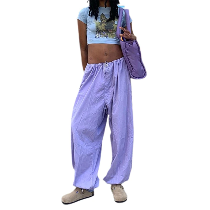 

Y2k Pants Women Solid Color Drawstring Elastic Waist Loose Trousers 2000s Fairycore Grunge Sweatpants Casual Streetwear