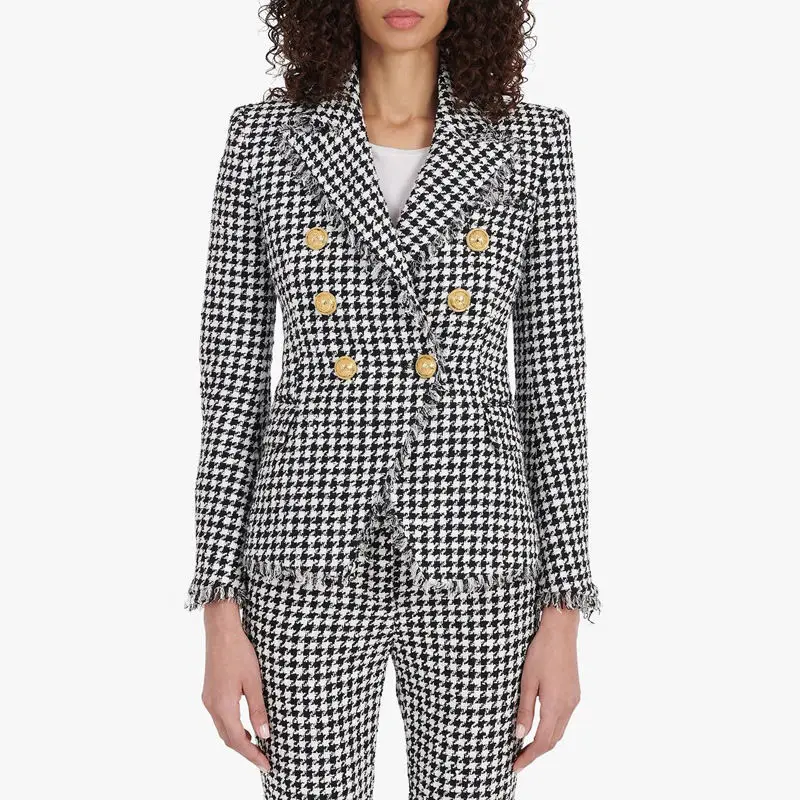 

Balmain new houndstooth fringed fringe women's Blazers one-piece suit woolen women's clothing