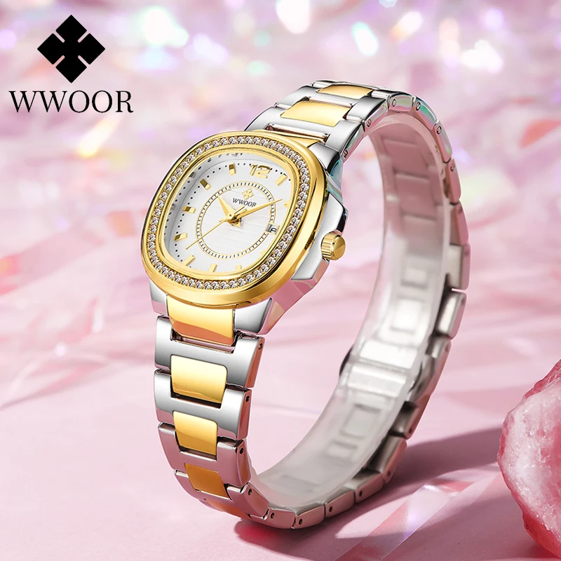 

WWOOR Luxury Watch For Women White Dial Women Watch Waterproof Clock Square Fashion Dress Ladies Quartz Wristwatch Montre Femme