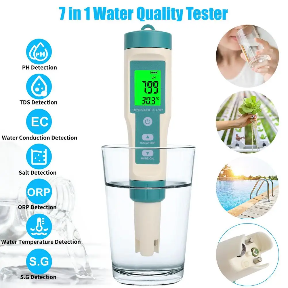 

Digital PH Tester 7 In 1 TDS/EC/ORP/Temp/PH Meter Test Water Quality Monitor PH Tester For Household Drinking Hydroponics