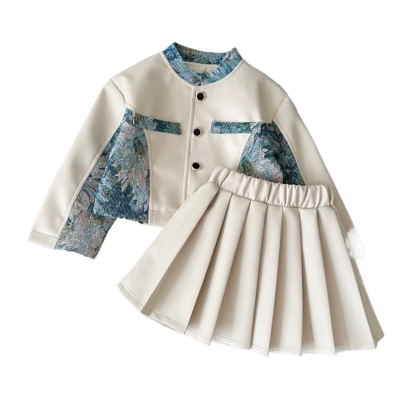 Комплект одежды для девочек осень-весна Детская куртка из искусственной кожи с