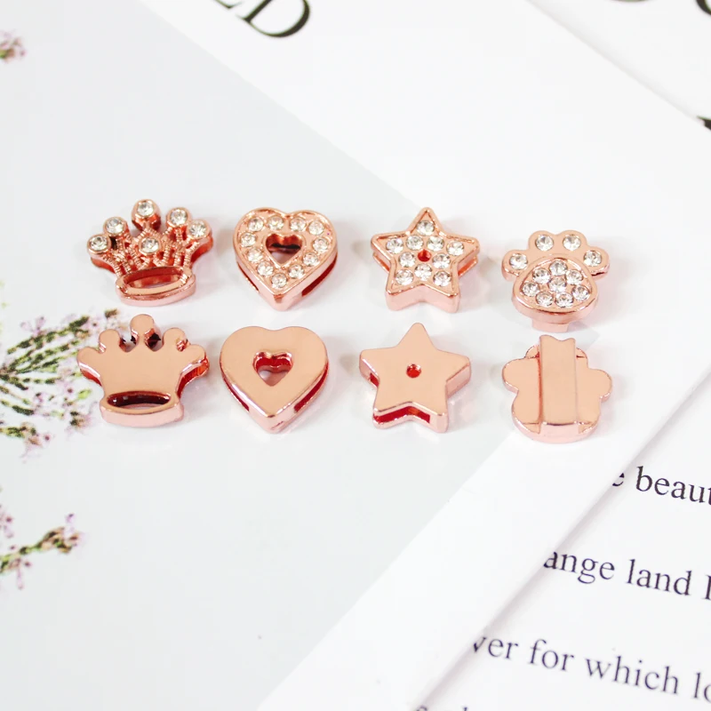 10 шт./лот отверстие 8 мм стразы сердце корона звезда лапа слайд-подвеска розовое