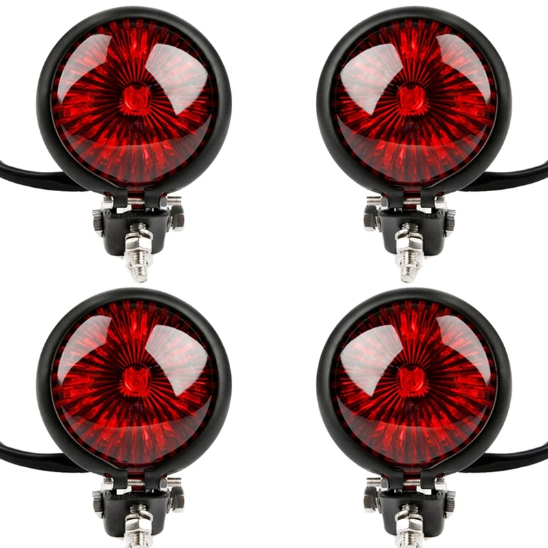 

4X Red 12V LED Black Adjustable Cafe Racer Style Stop Tail Light Brake Rear Lamp Tail Light For Chopper Bobber