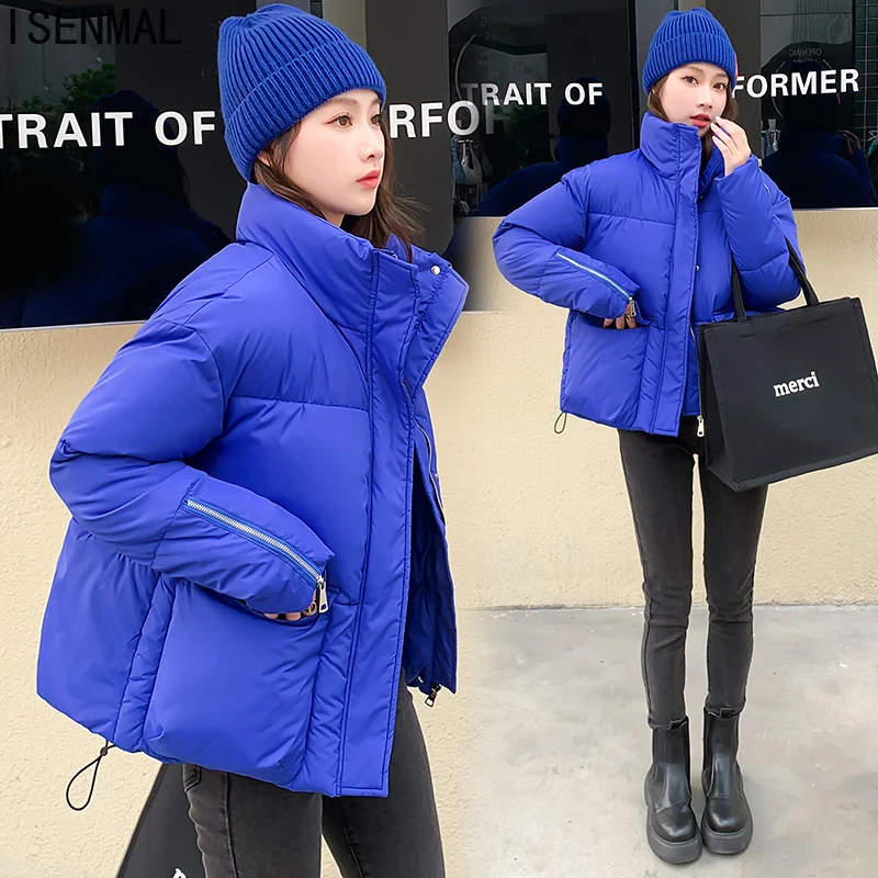 

Short cotton clothes Women's 2022 Autumn And Winter large size Bread Coat Korean Version loose Stand Collar College Wind Jacket