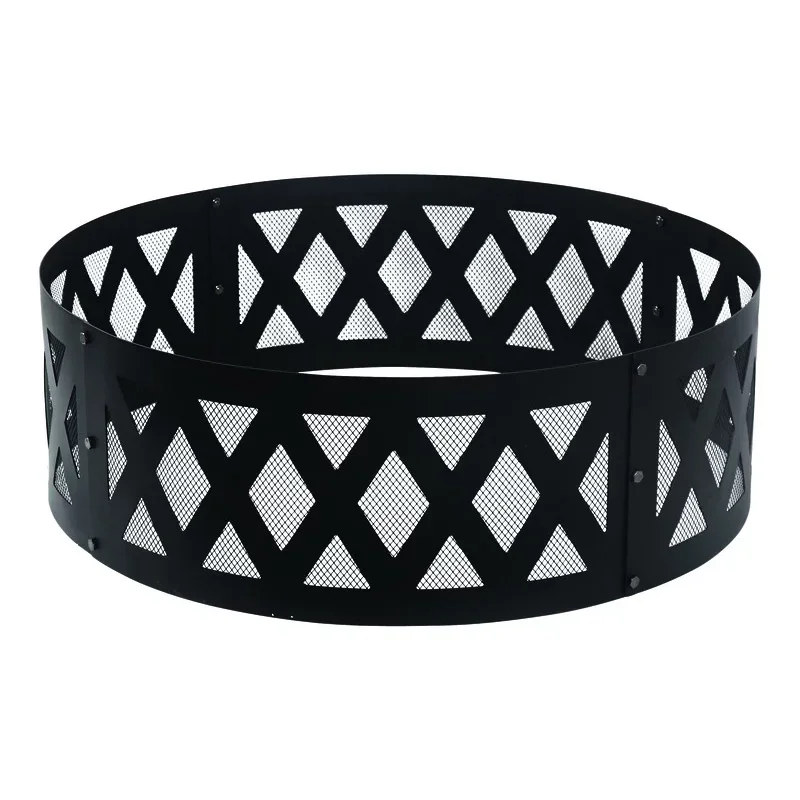 

36" D x 12" H Diamond Grid Steel Fire Ring w/Mesh Screen
