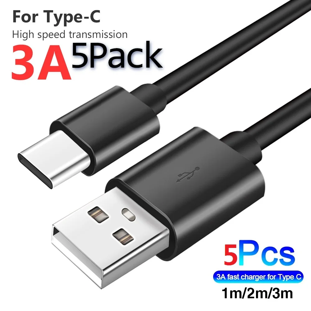 

5Pack 1M 2M 3M Fast Charging 3A Type c USb-C Data Sync Charging Cable Cord line For Samsung s10 s20 Note 10 htc lg xiaomi