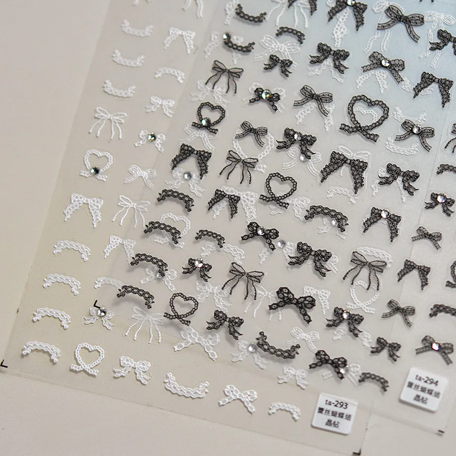 Crystal Diamond Nail Art Stickers Japanese Retro Lace Bow