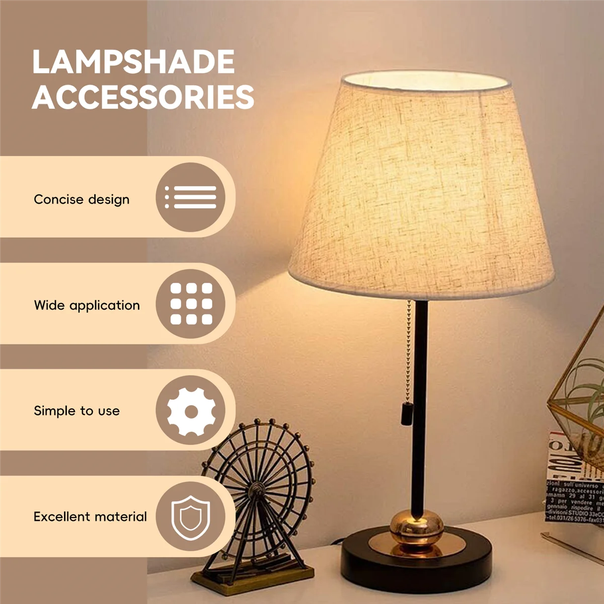 Table Lamp Lampshade Accessories E27 Linen Bedside Wall Floor Shade Cloth Lower Diameter 30cm Yellow