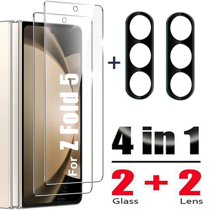 

Закаленное стекло 4 в 1 для Samsung Galaxy Z Fold 5 5G HD, прозрачная защитная пленка для объектива камеры с защитой от царапин для Samsung Z Fold5