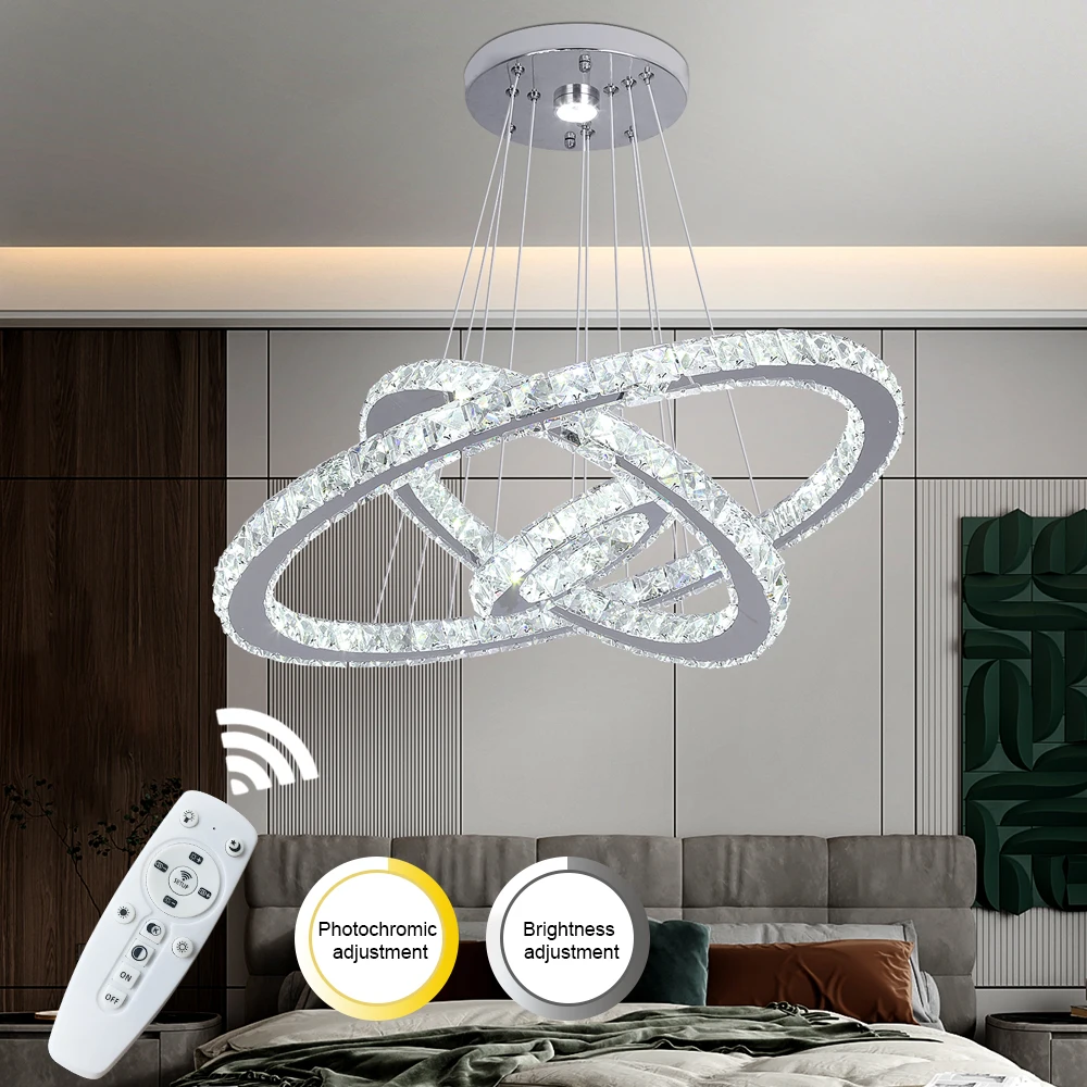 

Crystal Chandelier Light Living Room Remote Control Bedroom Pendant Lamps Dining Table K9 Chrome Lustre Ceiling Lamp Luminaires