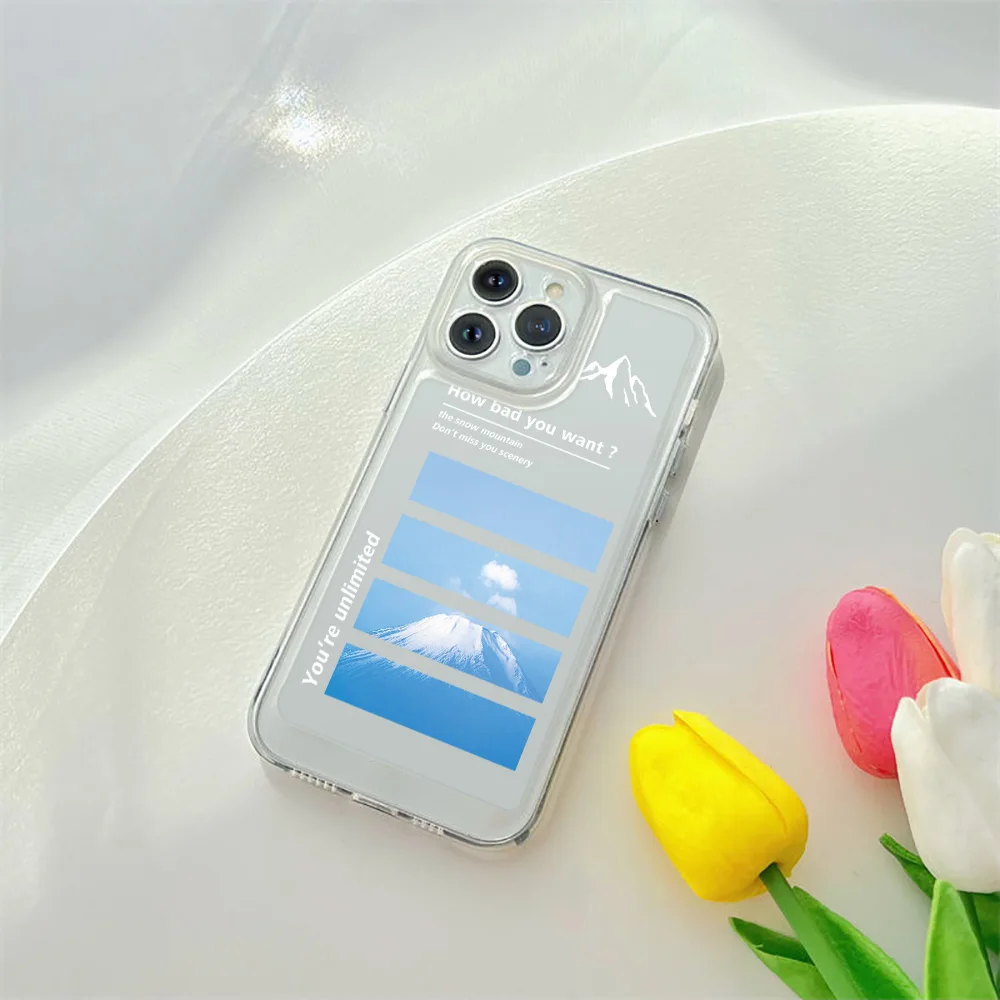 

Snow Mountain Phone Case For iPhone 14 Plus 12 ProMax Cases For iPhone 13 Mini 11 8 Plus XS Max Transparent Soft Silicone Cover