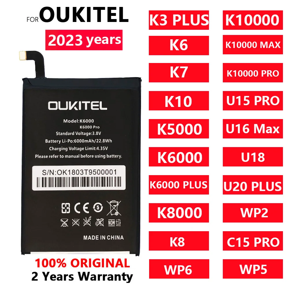 

Новый оригинальный аккумулятор для Oukitel K3 PLUS K6 K7 K10 K5000 K6000 PLUS K8000 K10000 MAX K10000 PRO K8 U15 PRO U16 MAX WP5 WP6 U18