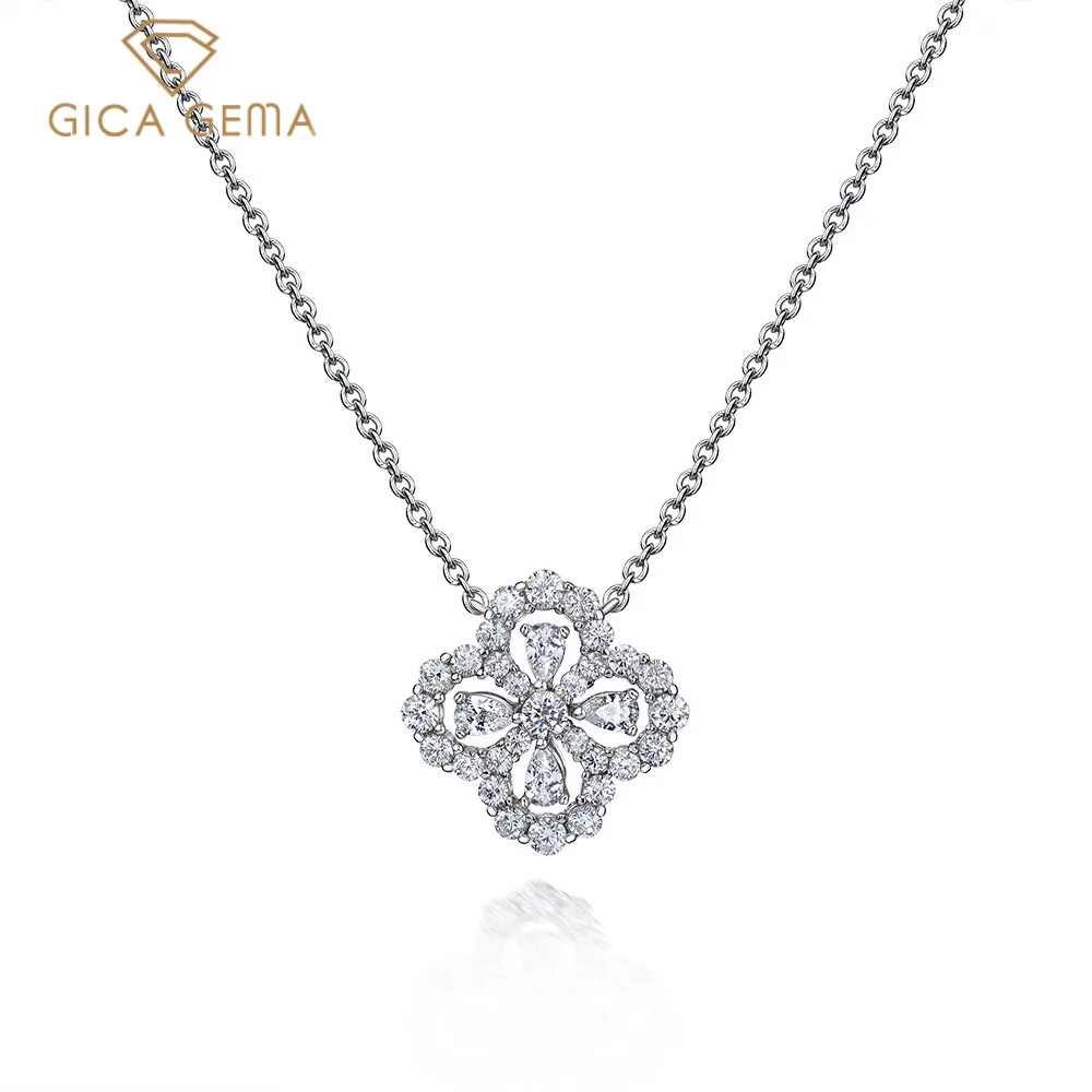 

GICA Romantic 925 Sterling Silver Four-leaf Clover Sparking Zircon Pendant Necklace For Women Party Fine Jewelry Fashion Gifts