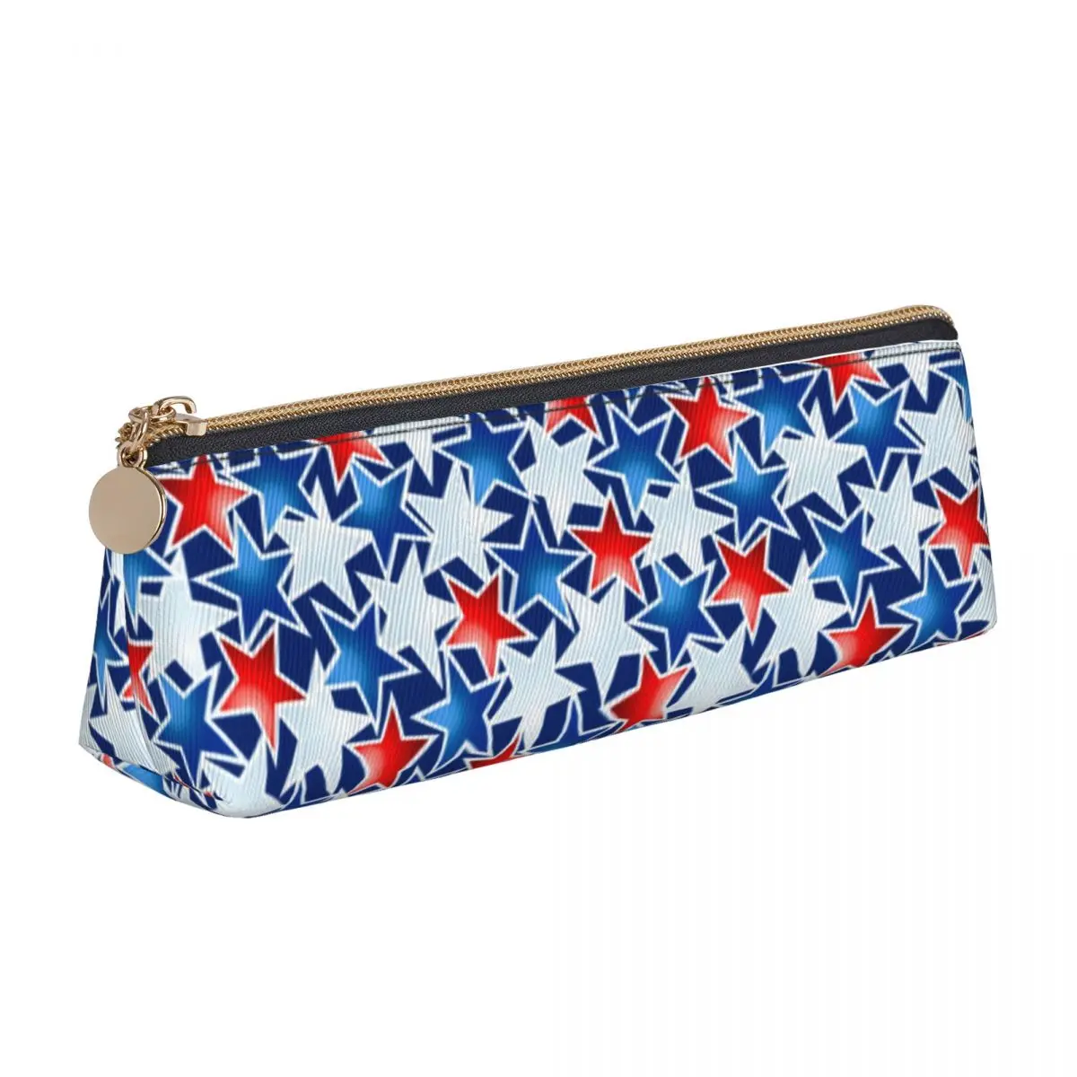 

Red White And Blue Star Leather Pencil Case Abstract Stars Print Elementary School Pencil Box Retro Large Triangle Pen Organizer