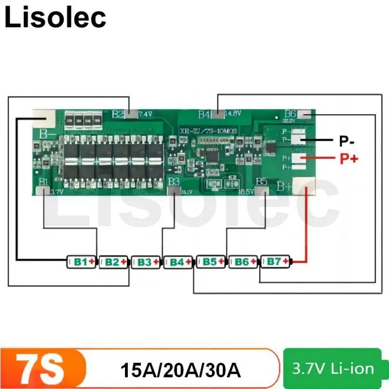 

BMS 7S 24V 15A 20A 30A Balanced Board 25.9V Lithium Battery Pack Charge Discharge Protection Board Equalizer for Ebike Escooter