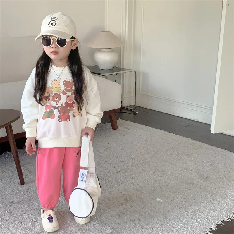 

2023 Spring New Girls Digital Print Sweatshirt Cute Bear Children's Long Sleeve Top
