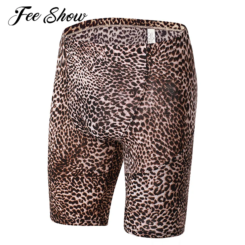 

Men Fashion Leopard Print Shorts Hot Pants Tight-fitting Stretchy Sport Bottoms for Gym Fitness Running Workout Shorts Sportwear