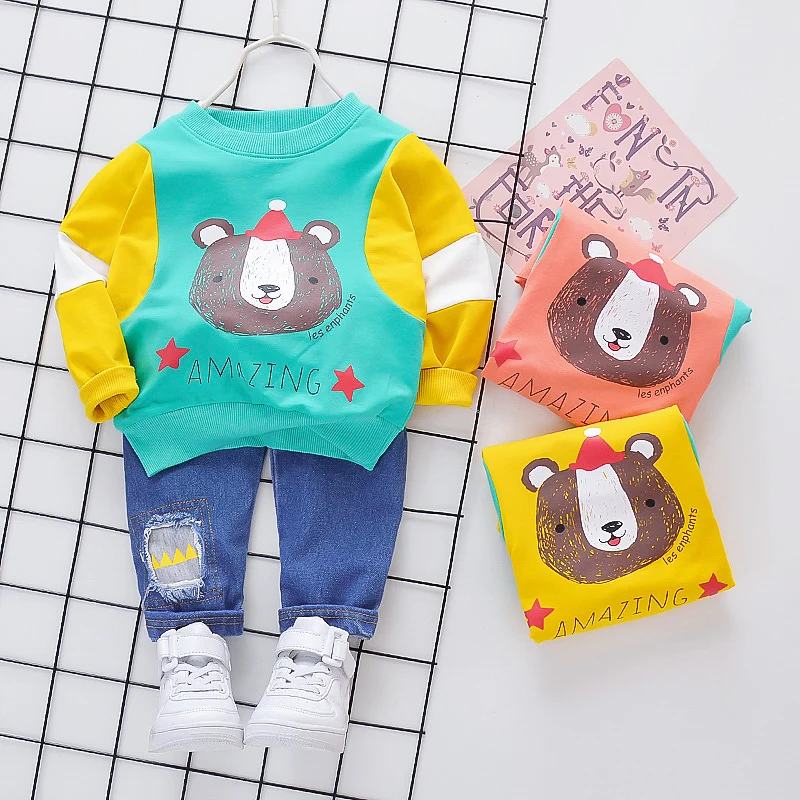 Детская одежда из двух частей с длинным рукавом и надписью bear head |