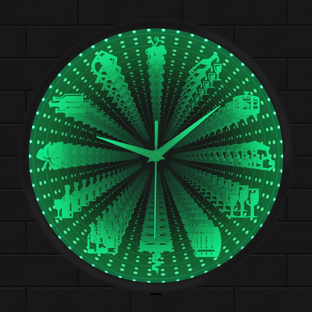 

Cheese and Wine Infinity Mirror Luminous Wall Clock Alcoholic Drink Cork Screw Pub Kitchen Decor LED Neon Sign Nightlight Watch