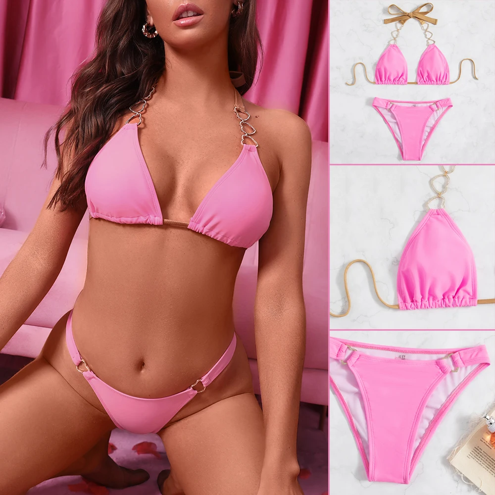 

2-Piece Women's Swimsuit Sexy Tie Halterneck Bikini Summer Slim Swimwear Thin Underwear Sunbathing Suit Spa Clothing AUG889