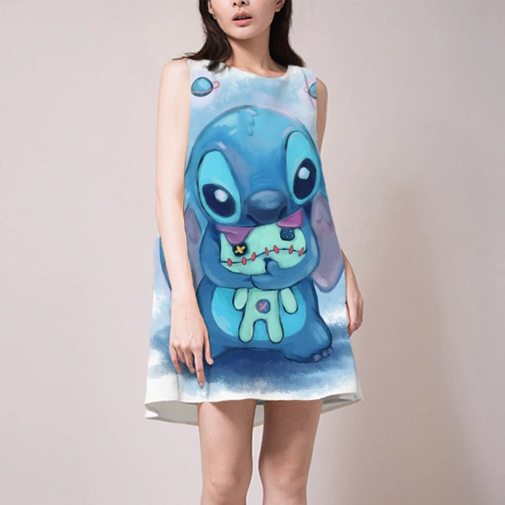 

Disney Stitch Women's Summer Sundresses Sleeveless Dress Cartoon Dresses 2022 Boho Woman Mickey Fashion Disney Loose Beach