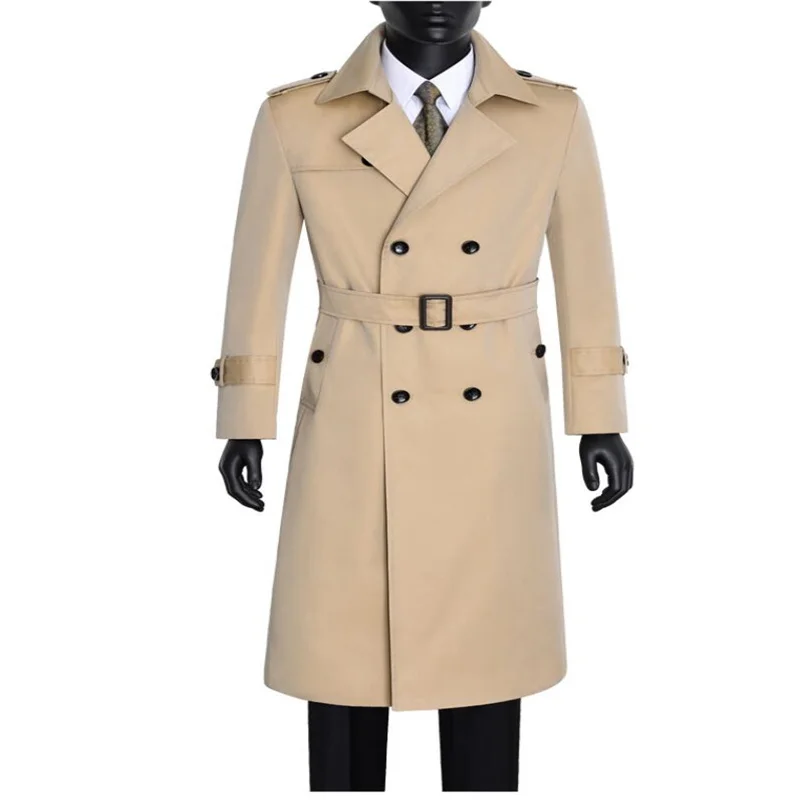 

Spring Men Trench Coats Autumn New Chaquetas Hombre Youth Reflective Casual Knee-Length British Style Clothes Mont Erkek Beige