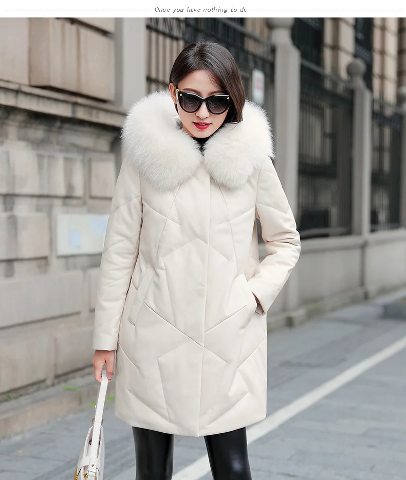 

2023Leather jacket,Leather Jacket Down Coat Women Leather Down Jacket Women's New Fox Fur Collar Coats Hooded Fur Coat Sheep Jac