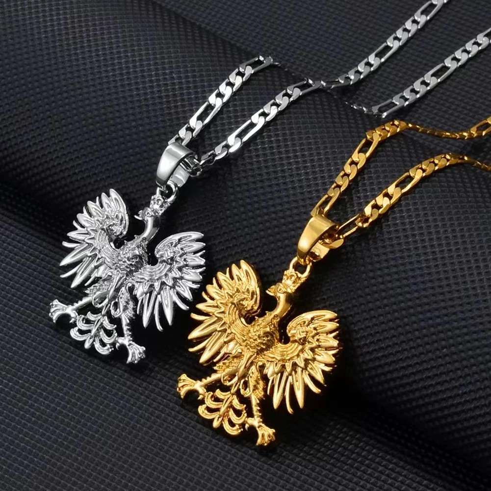 

Crown Polish Symbol Eagle Pendant Necklace European American Fashion Jewelry for Women Metal Badge Charm Patriotic Amulet
