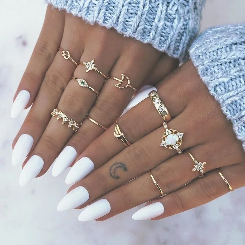 

Boho Vintage Gold Star Knuckle Rings For Women BOHO Crystal Star Crescent Geometric Female Finger Rings Set Jewelry Gift 2022