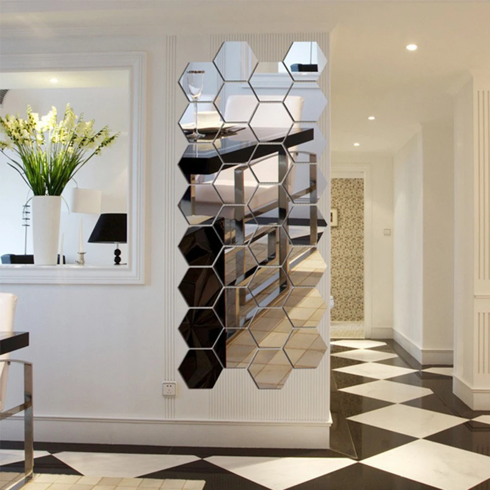 

3D Mirror Wall Sticker Home Decor Hexagon Decorations DIY Removable Living-Room Decal Art Ornaments Home Decoration Accessories
