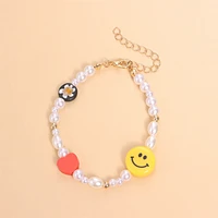 fashion simple love pearl bracelet creative geometric metal smiley charm bracelet for girls party jewelry gift