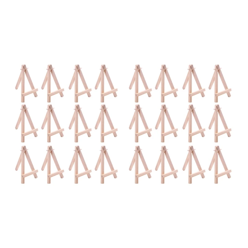 

24 Pack 5 Inch Mini Wood Display Easel Natural Wooden Tripod Holder Stand For Displaying Small Canvases And Photos