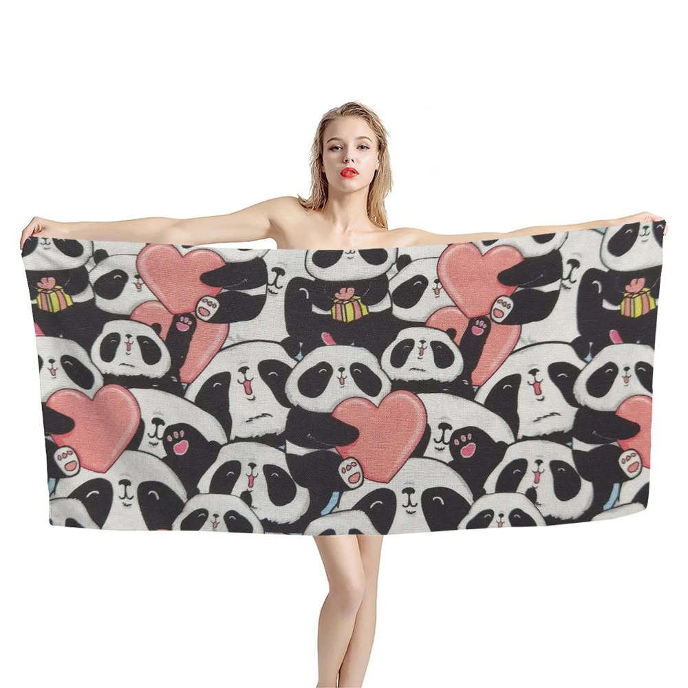 

Quick Dry Beach Towel Cute Cartoon Love Panda Print Lightweight Sand Free Travel Camp Beach Blanket Sport Yoga Women Kid Gifts