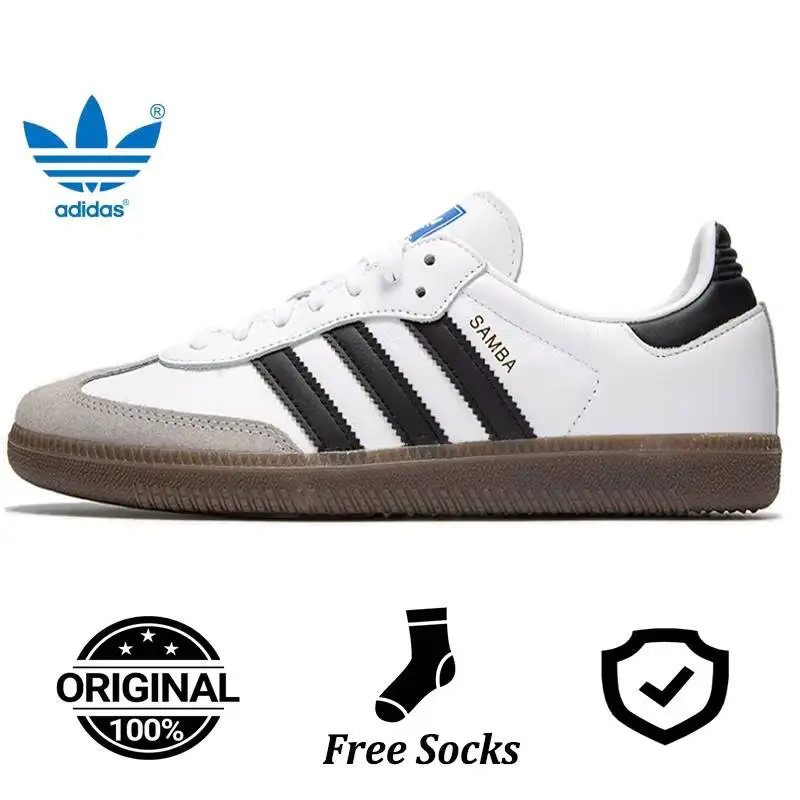 Фото Мужские кожаные замшевые кроссовки Samba Adidas Originals OG в стиле ретро, повседневная уличная обувь B75806 №2