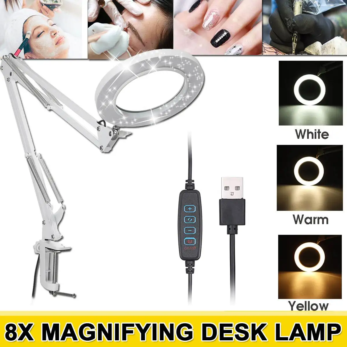 

New 8X Illuminated Magnifier USB 3 Colors LED Lamp Magnifying Glass For Soldering Iron Repair/Table Lamp/Skincare Beauty Tool