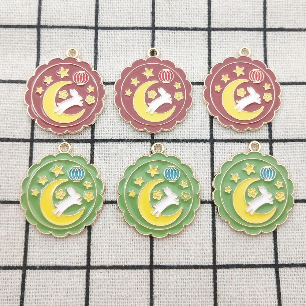 10 шт. эмалированная луна кролик Шарм ювелирные изделия аксессуары серьги кулон браслет ожерелье шармы Сделай Сам товары для рукоделия 26x30 мм