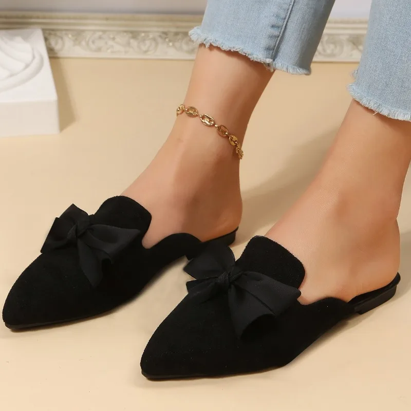 

New Elegant Women's Mules 2023 Summer Designer Bow Slingback Women's Flats Outdoor Casual Beach Flip Flops Zapatillas Mujer