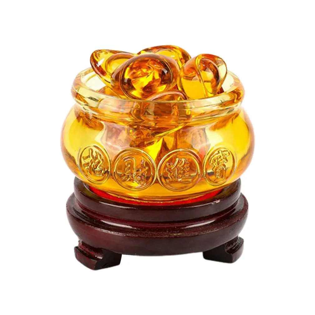

Unique Design Chinese Crystal Gold Ingots Glass Yellow Wealth Cornucopia Treasure Bowl Statue Decoration Birthday Gifts