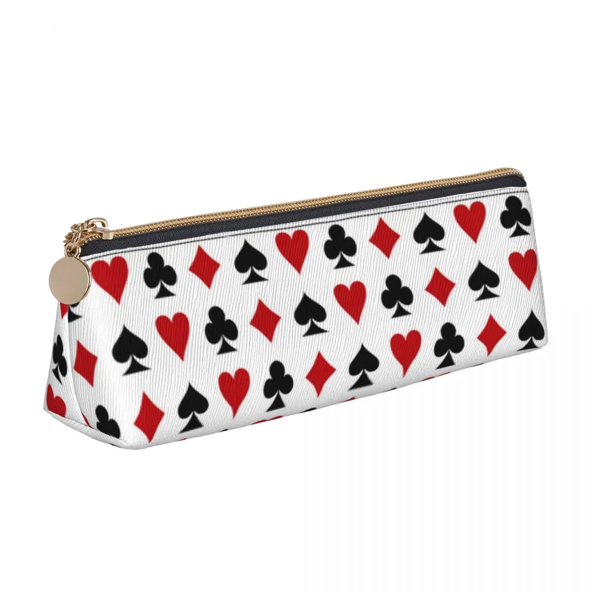 

Poker Heart Triangle Pencil Case Card Suits Poker Style Lucky College Print Pencil Box For Child Vintage Leather Pen Organizer
