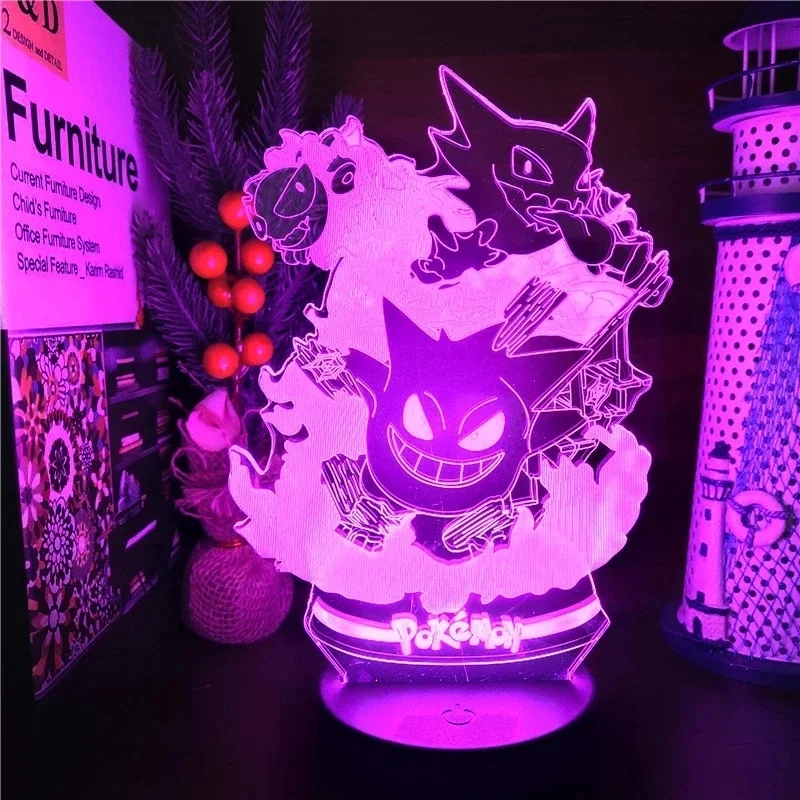

Pokemon Gengar Haunter Gastly 3D Lamp Anime Led Night Light for Bedroom Decor Table Lamp Home Decorate Kids Manga Gift