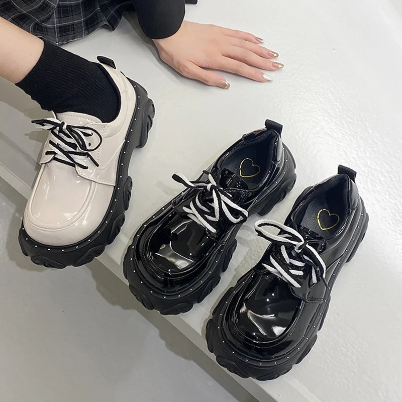 

Shoes Woman Flats Shallow Mouth Oxfords Loafers With Fur Round Toe Casual Female Sneakers Clogs Platform British Style Dress Lea