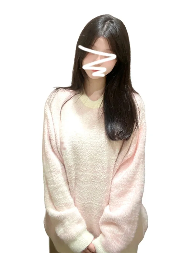 Мягкий клейкий свитер из розового мохера женская осенне-зимняя одежда новинка 2024