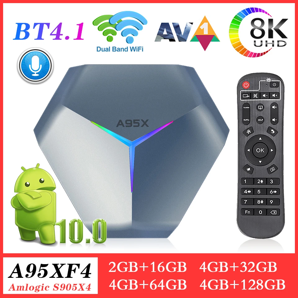 

Приставка Смарт-ТВ Amlogic S905X4 A95X F4, Android 10,0, 64/32 ГБ, 4 Гб