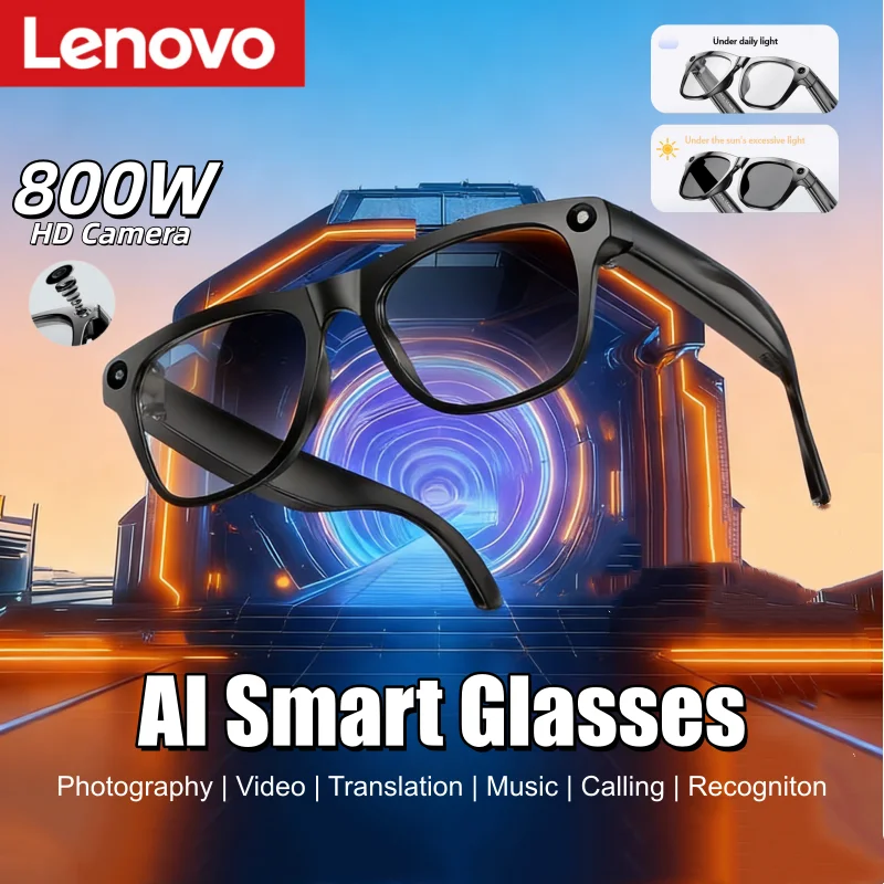 Фото Умные очки Lenovo с искусственным интеллектом, HD фотохромные многофункциональные Bluetooth-вызовы, голосовой помощник, музыкальный плеер, очки для камеры №1