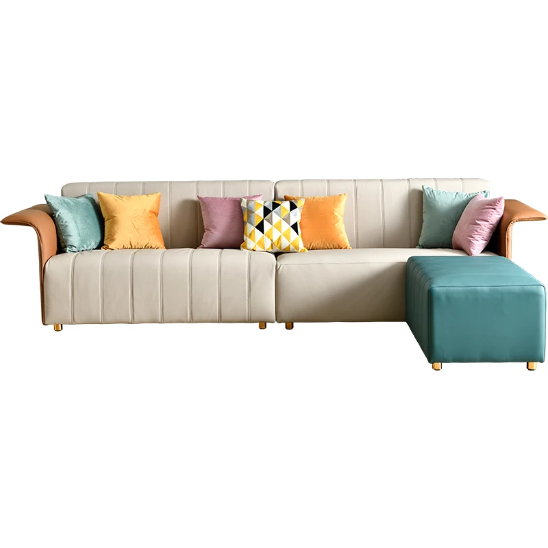 

Italian minimalist light luxury leather sofa combination of Nordic modern simple large living room head cowhide furniture